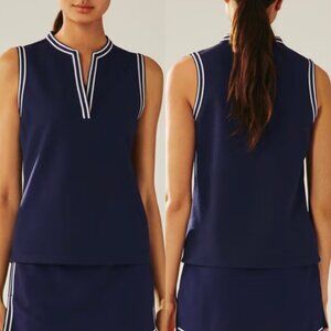 Tory Sport Tory Burch Navy Split V-Neck Sleeveless Tunic Top